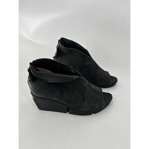 Trippen Galaxy Wedges Womens 40 Black Peep Toe Leather Nubuck Zip Up Ankle Boot